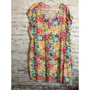 Time And Tru Babydoll Dress Women XL Colorful Tropical Florals Tiered Lightweigt